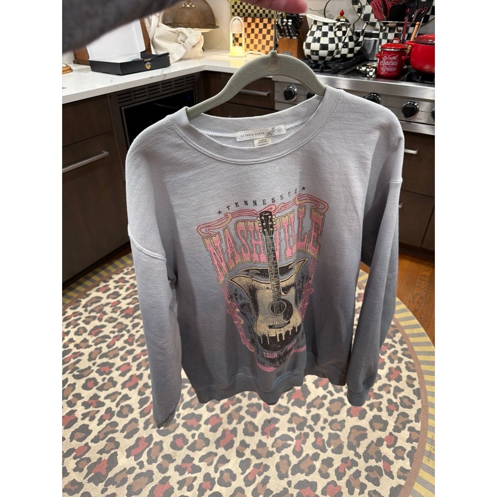 Altar'd State Ombré Oversized Crewneck Sweatshirt a‎ Nashville guitar M-L